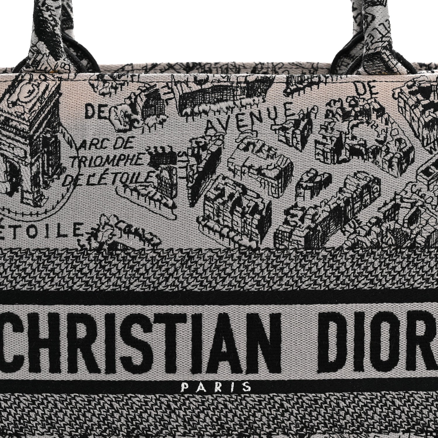 Canvas Embroidered Medium Plan De Paris Book Tote Grey Black