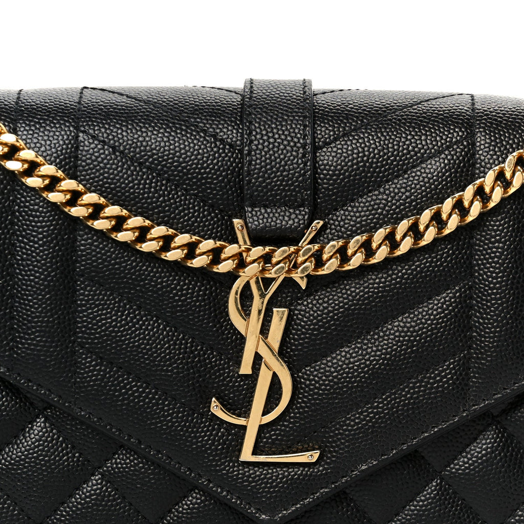 Grain De Poudre Mixed Matelasse Triquilt Monogram Chain Wallet Black