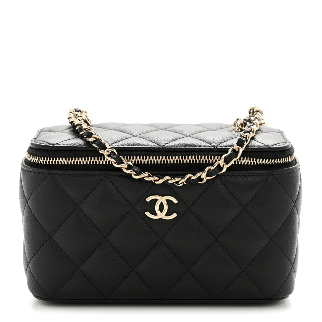 Caviar Quilted Small Tiny CC Vanity Case With Chain Black