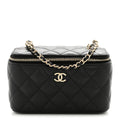 Caviar Quilted Small Tiny CC Vanity Case With Chain Black
