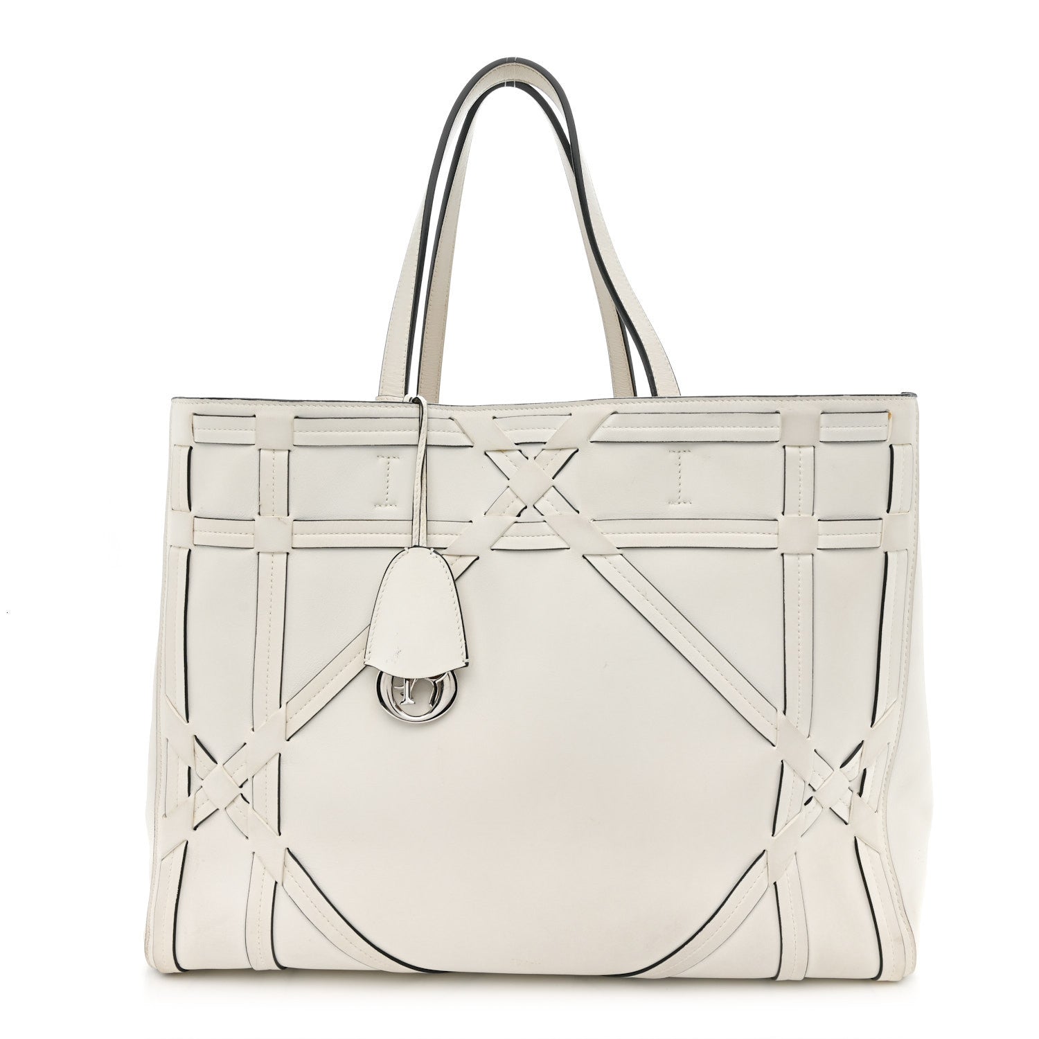 Calfskin Woven Giant Cannage Connect Tote White
