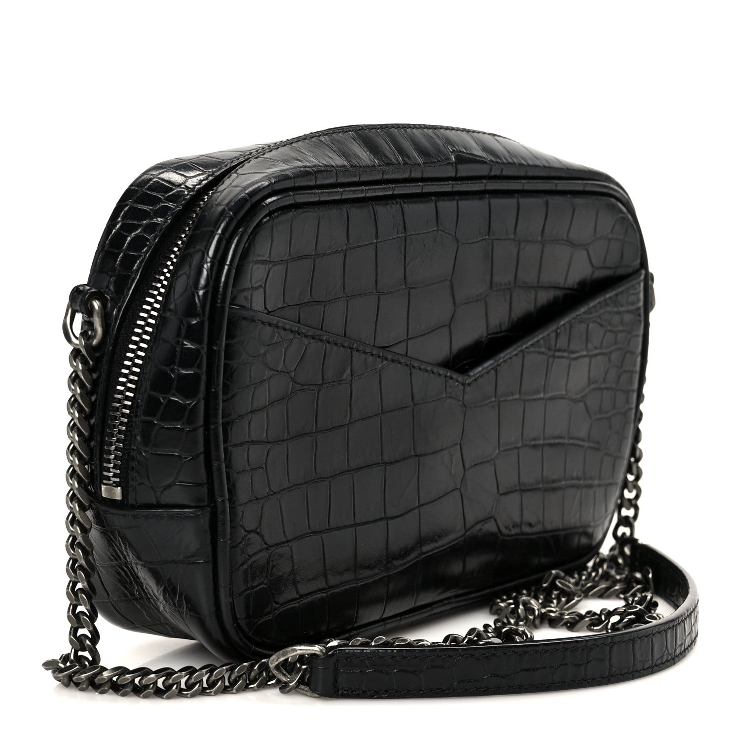 Calfskin Crocodile Embossed Monogram Mini Lou Camera Bag Black