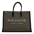 Embroidered Cotton Linen Rive Gauche Noe Tote Black Beige