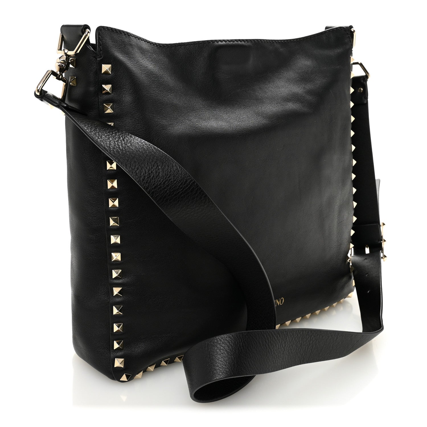 Vitello Calfskin Small Rockstud Flip-Lock Messenger Bag Black
