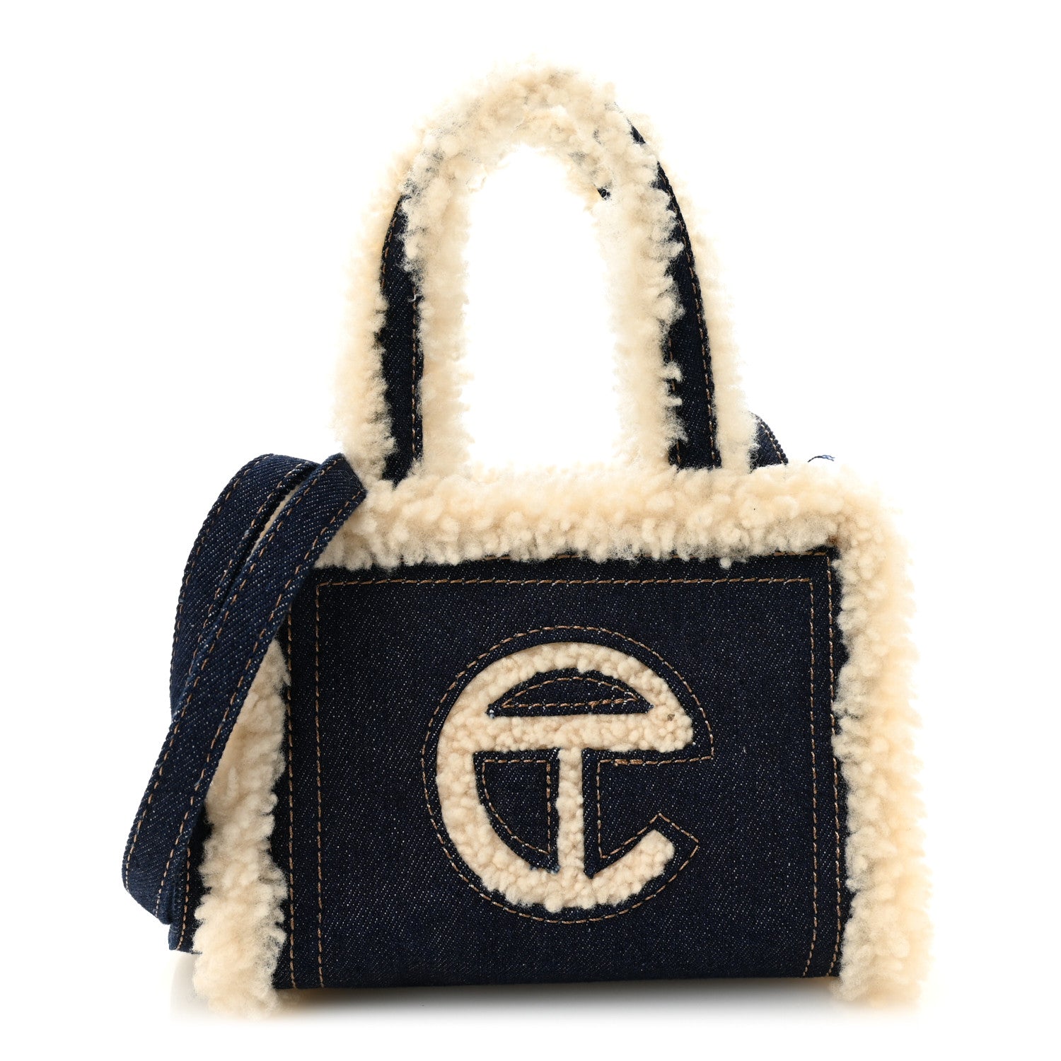 X UGG Denim Shearling Small Shopping Bag Raw Denim
