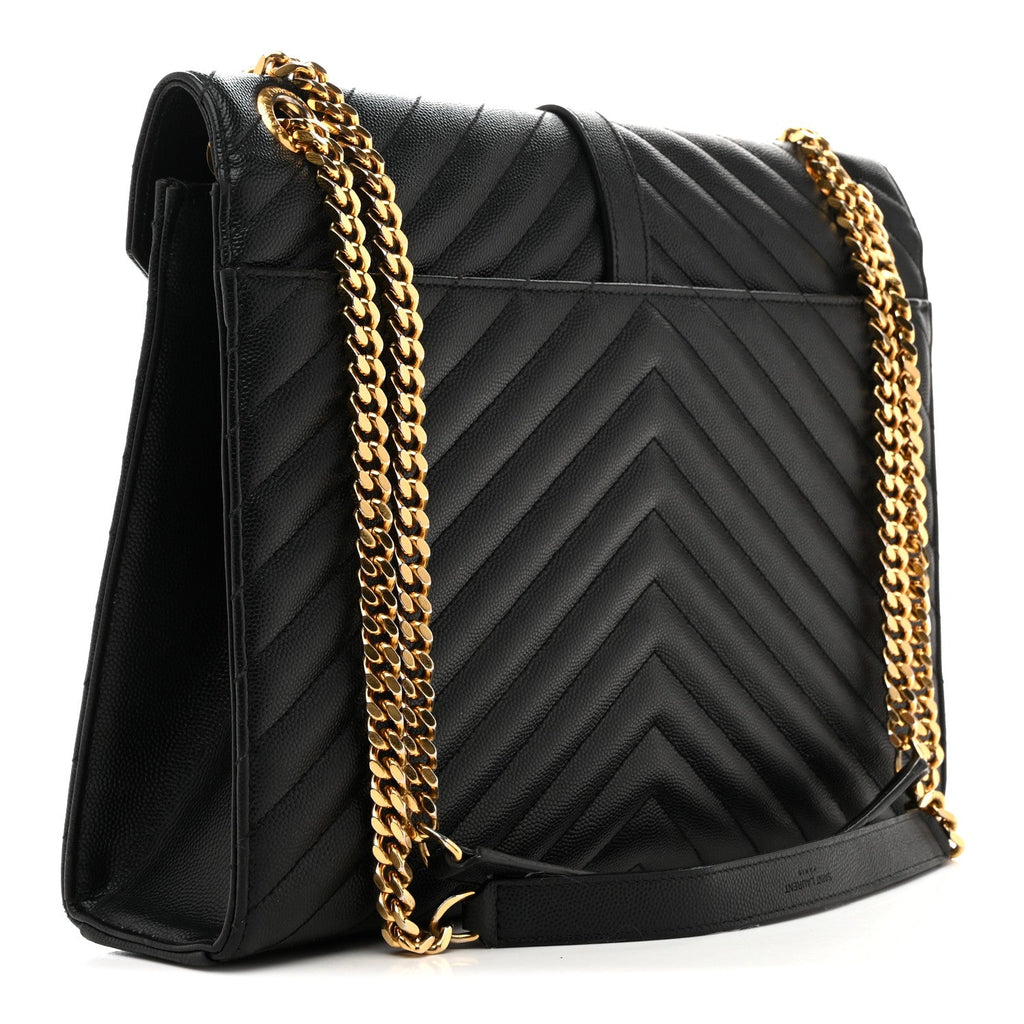 Grain De Poudre Matelasse Chevron Large Monogram Satchel Black