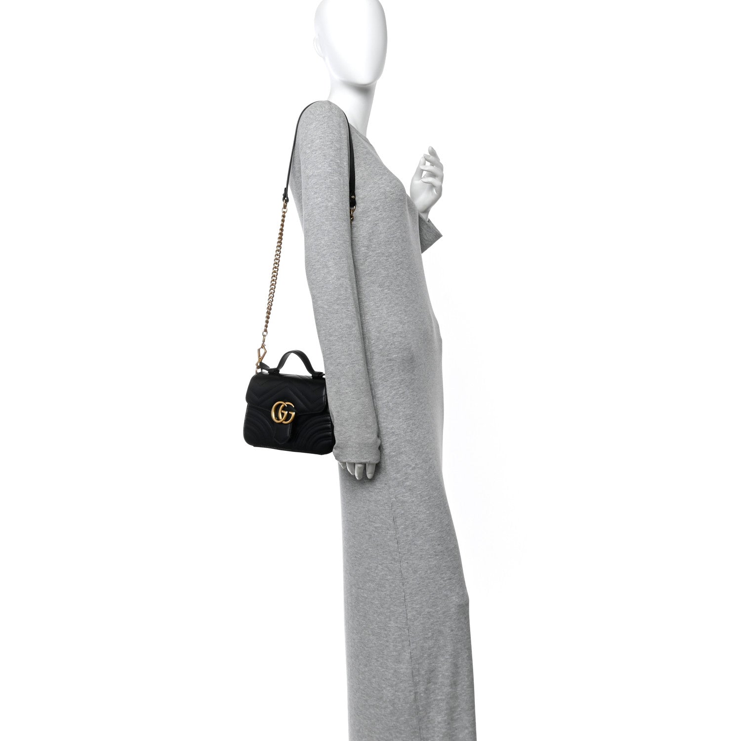 Calfskin Matelasse Mini GG Marmont Top Handle Shoulder Bag Black