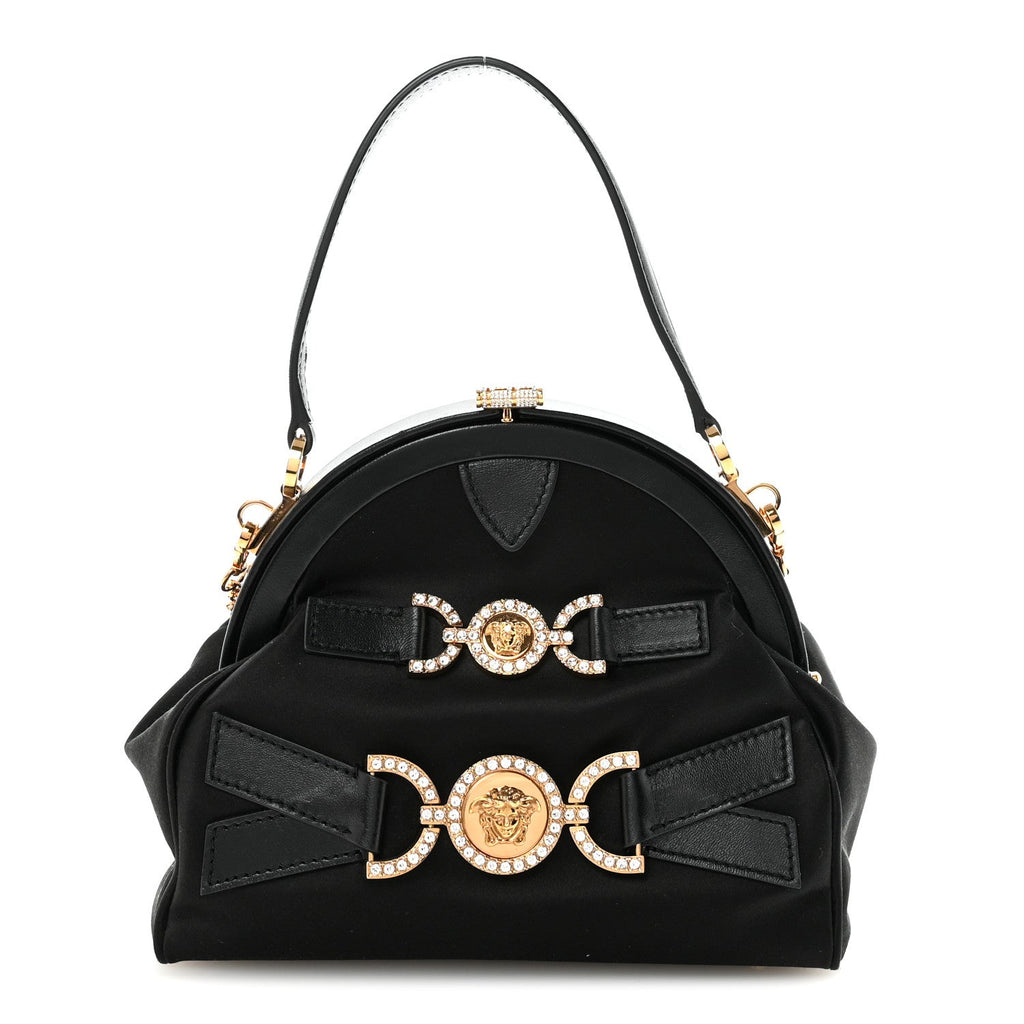 Satin Crystal Medusa 95 Plaque Bag Black