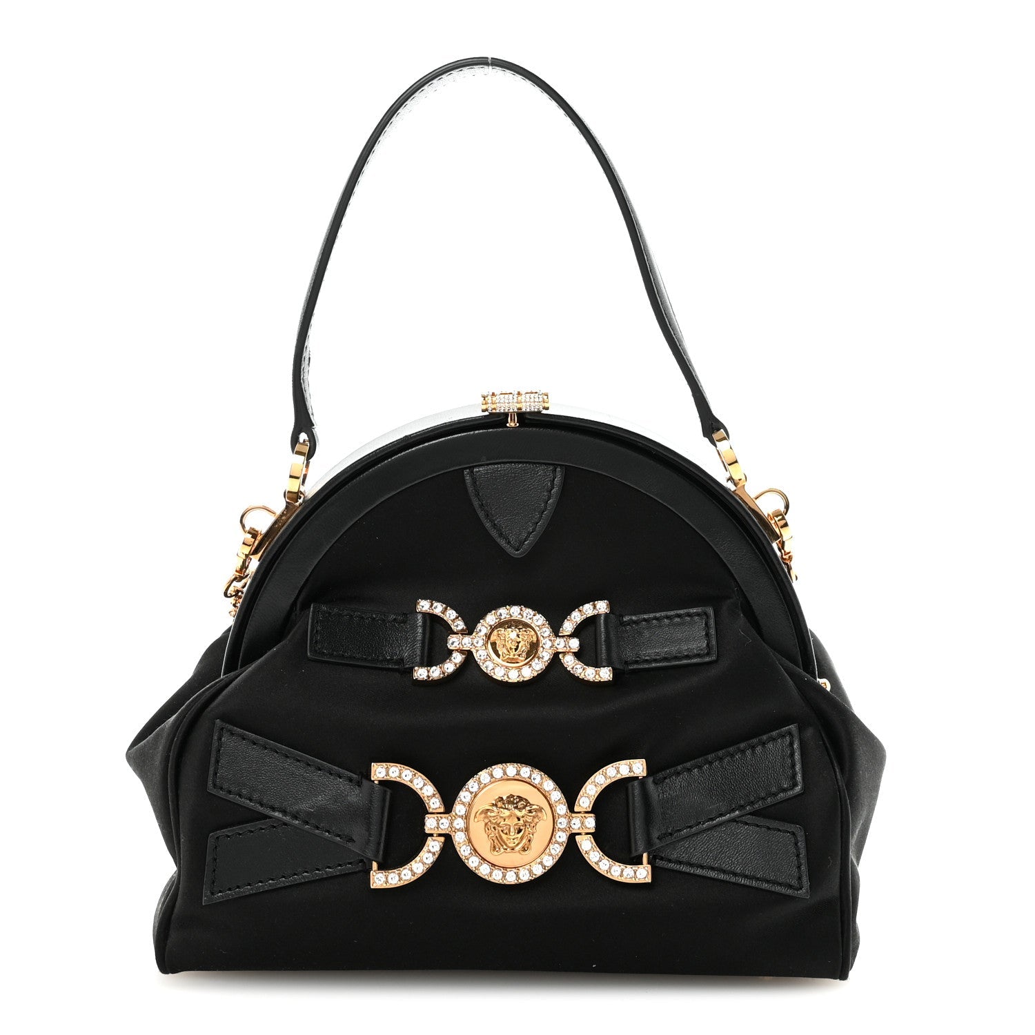 Satin Crystal Medusa 95 Plaque Bag Black
