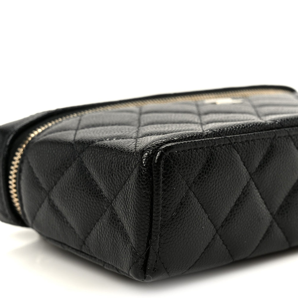 Caviar Quilted Top Handle Slim Vanity With Chain Black