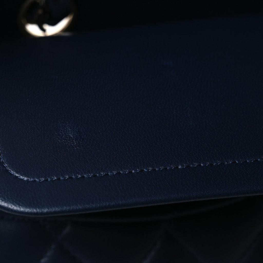 Lambskin Quilted Medium Double Flap Navy