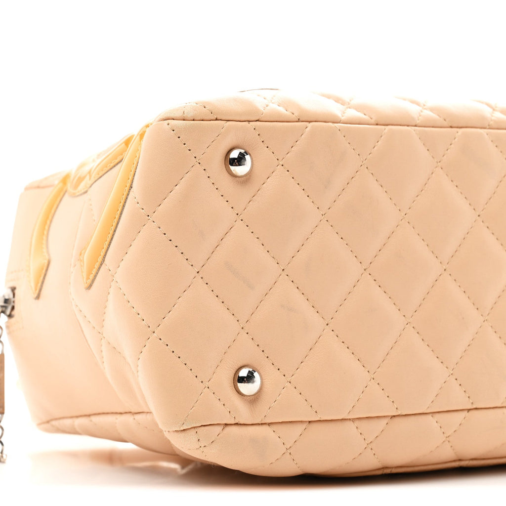 Calfskin Quilted Cambon Quilted Large Bowler Beige