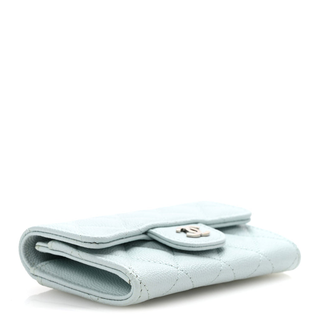 Caviar Quilted Flap  Holder Wallet Light Blue