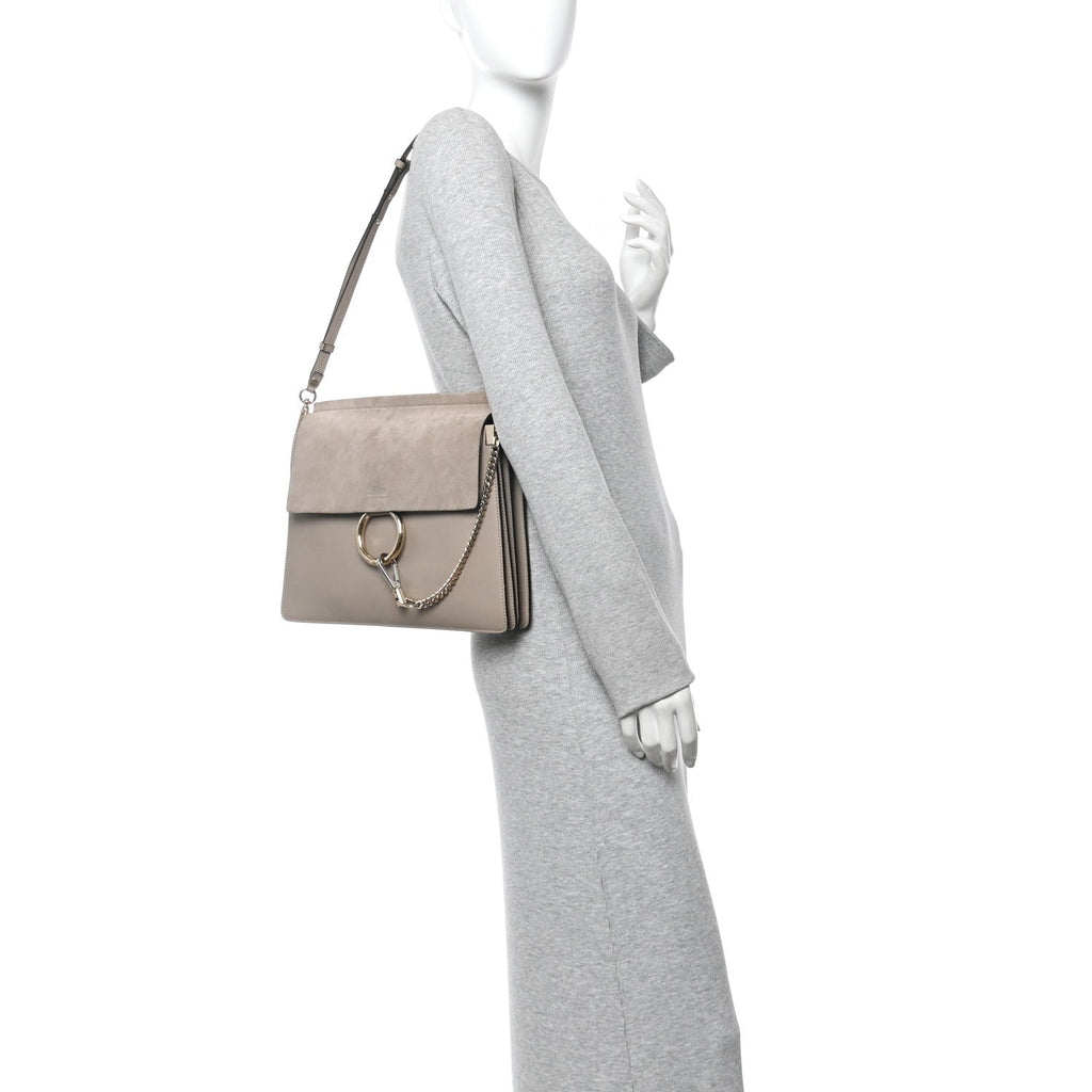 Calfskin Suede Medium Faye Shoulder Bag Motty Grey