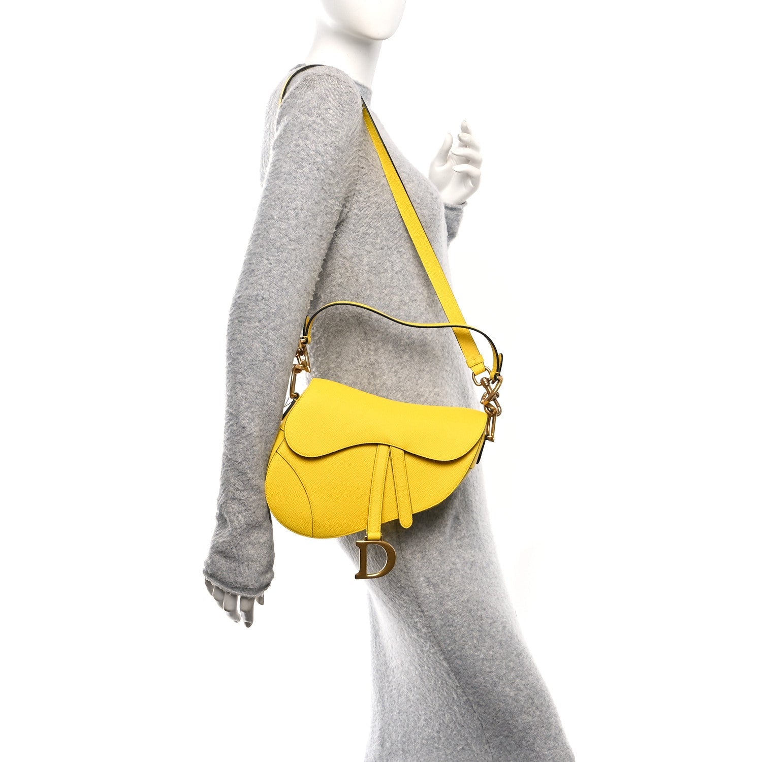 Grained Calfskin Saddle Bag With Strap Yellow