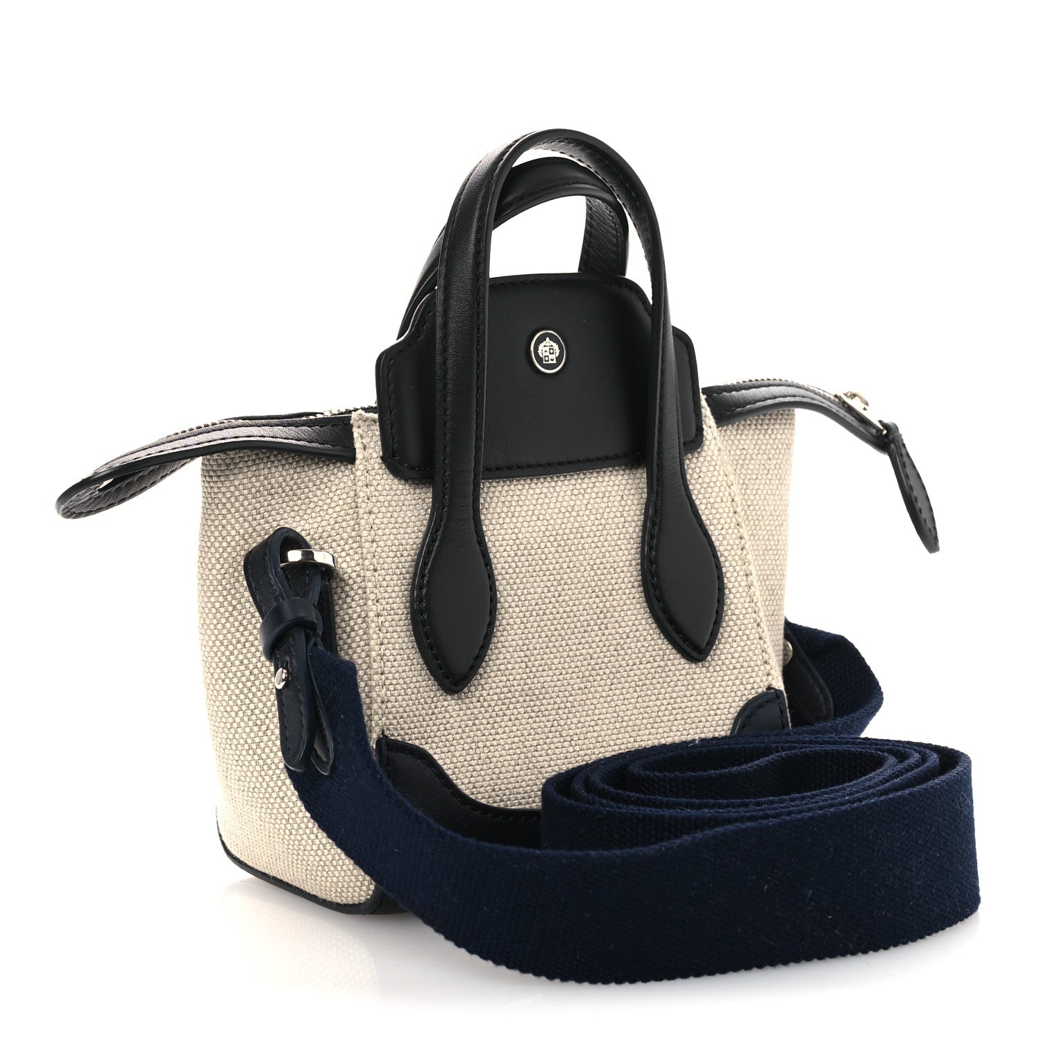Calfskin Cotton Linen Nano Sesia Happy Day Bag Natural Black