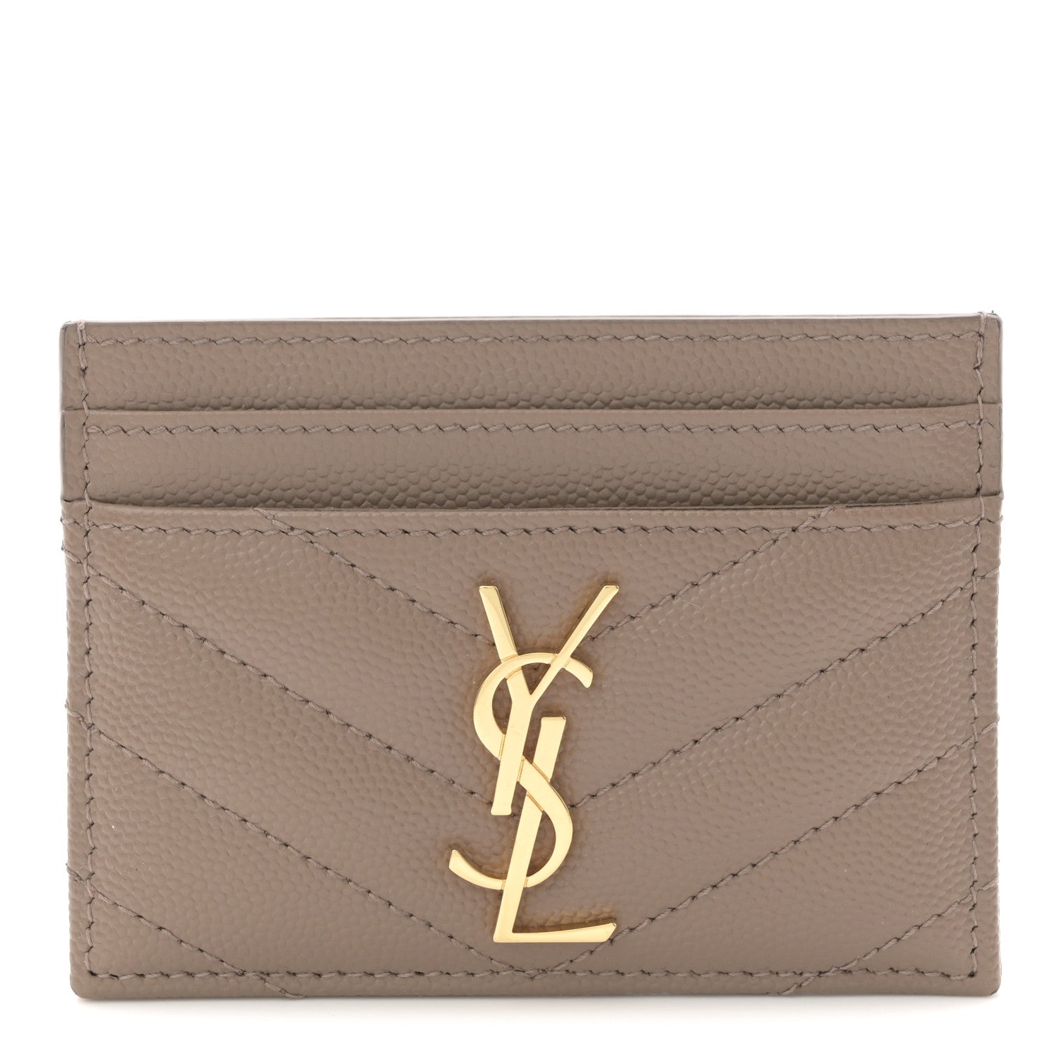 Grain De Poudre Matelasse Chevron Monogram Credit  Case Taupe