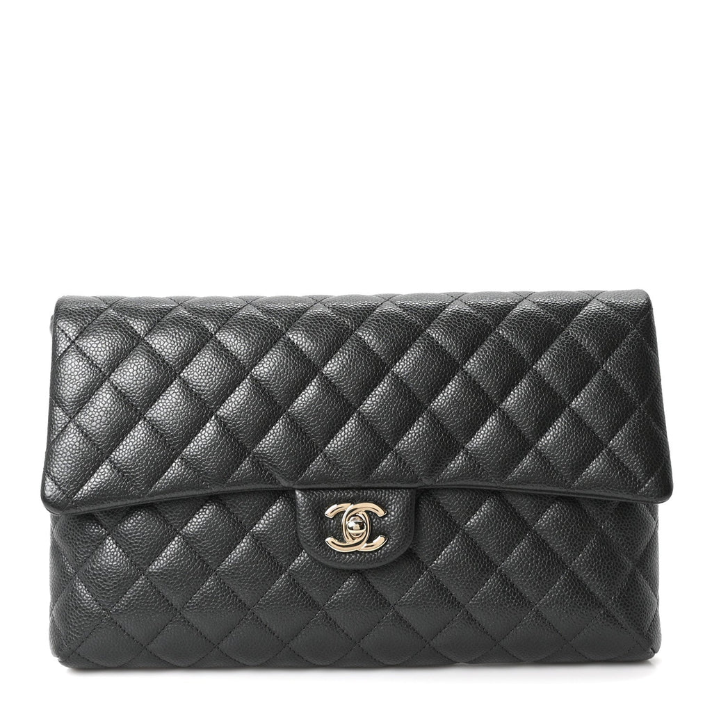Caviar Quilted Flap Clutch Dark Grey