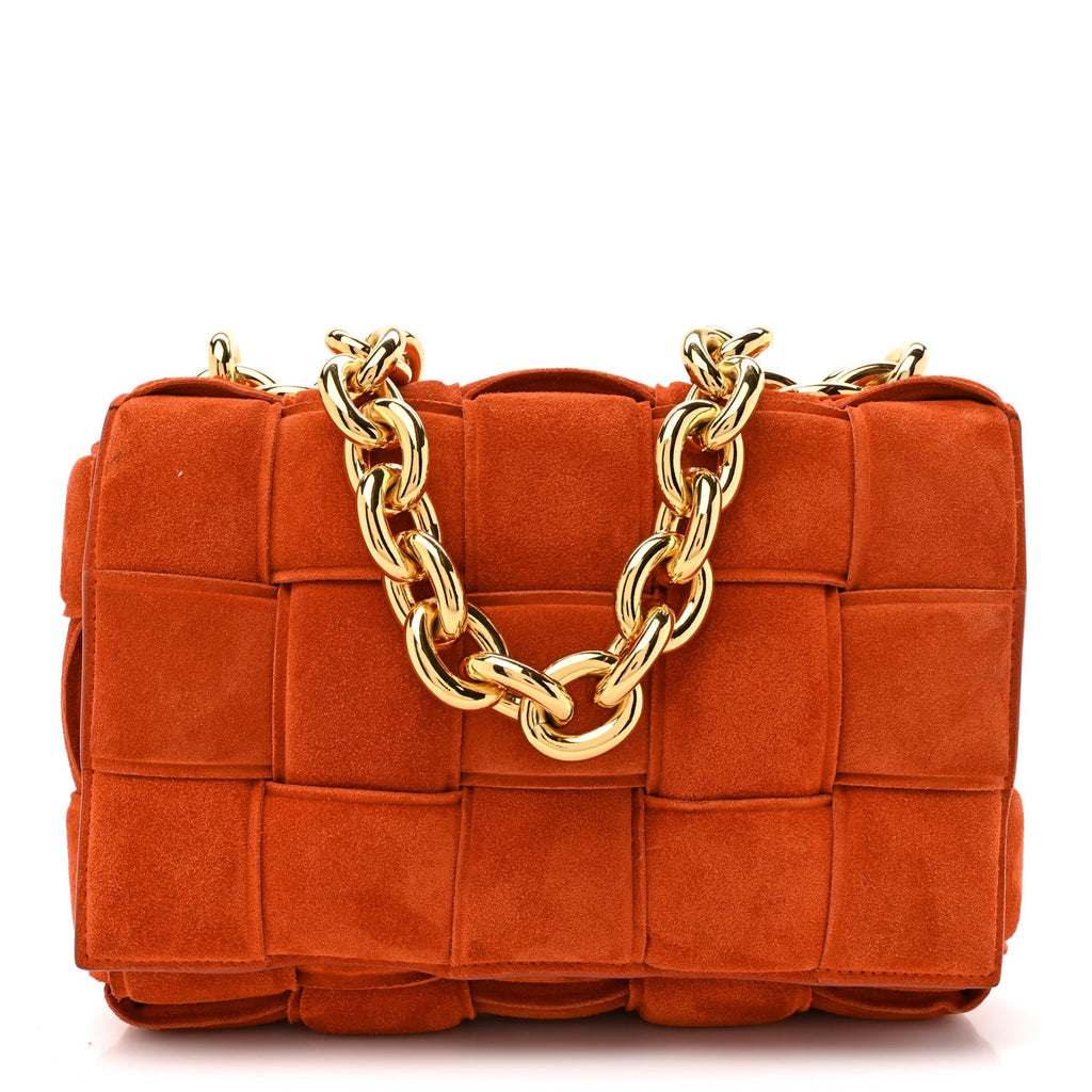 Suede Maxi Intrecciato Padded Chain Cassette Crossbody Bag Maple