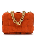 Suede Maxi Intrecciato Padded Chain Cassette Crossbody Bag Maple
