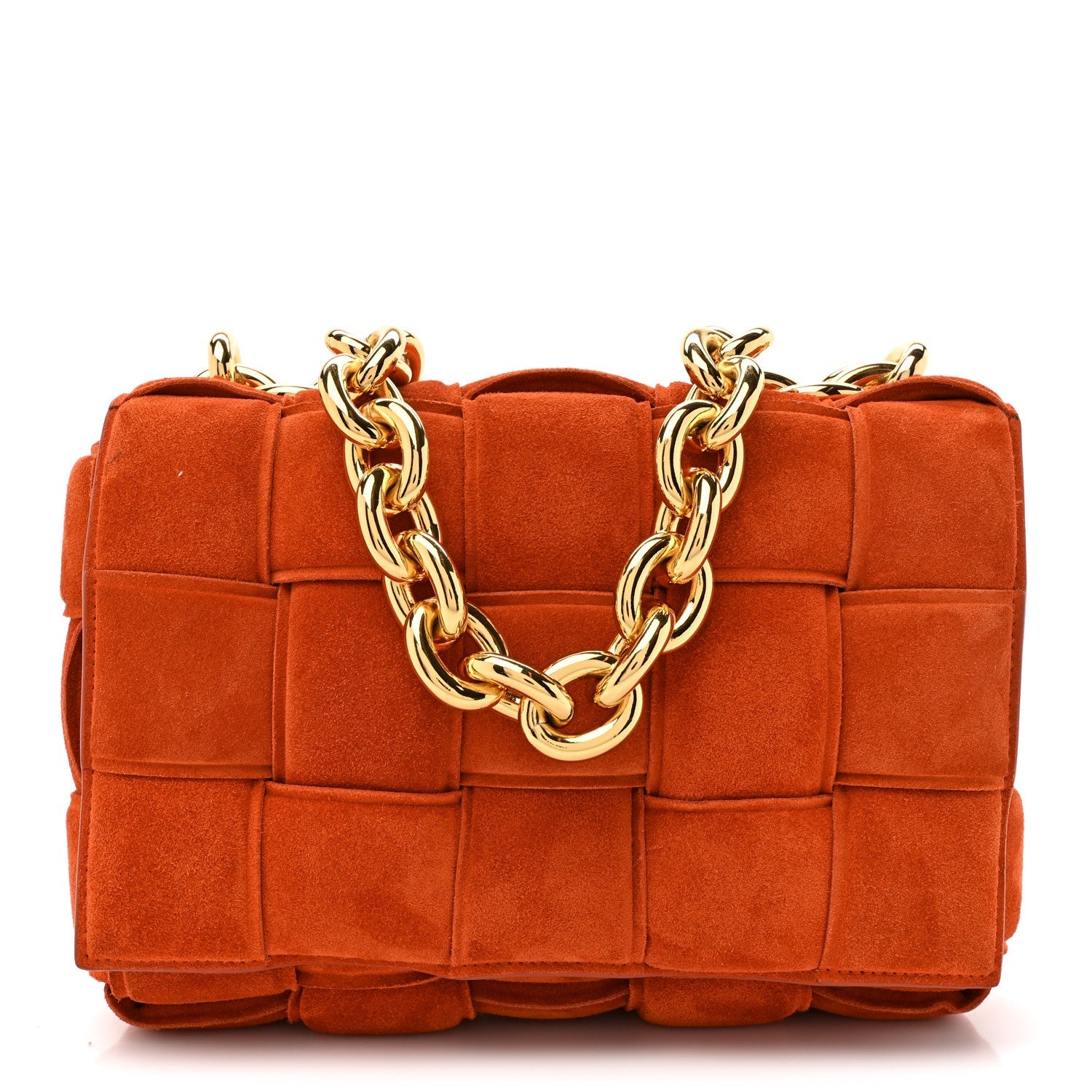 Suede Maxi Intrecciato Padded Chain Cassette Crossbody Bag Maple