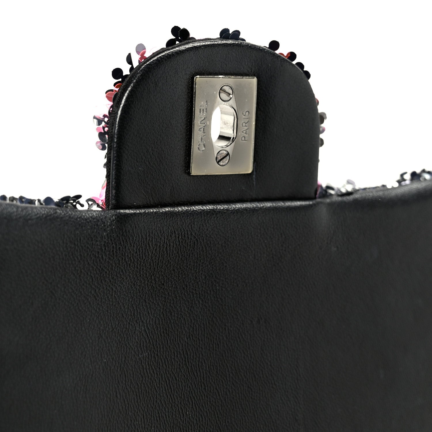 Sequin Logo Single Flap Pink Silver Black