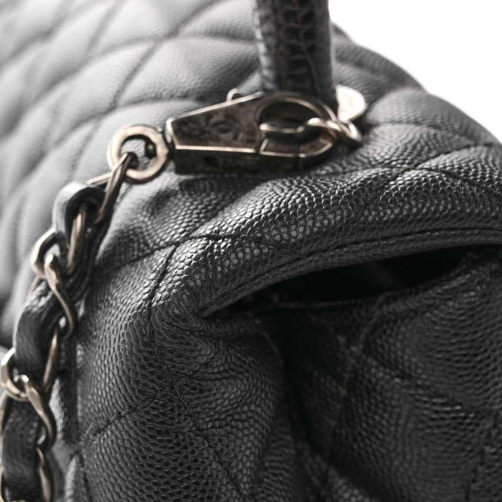 Caviar Lizard Embossed Quilted Small Coco Handle Flap Black