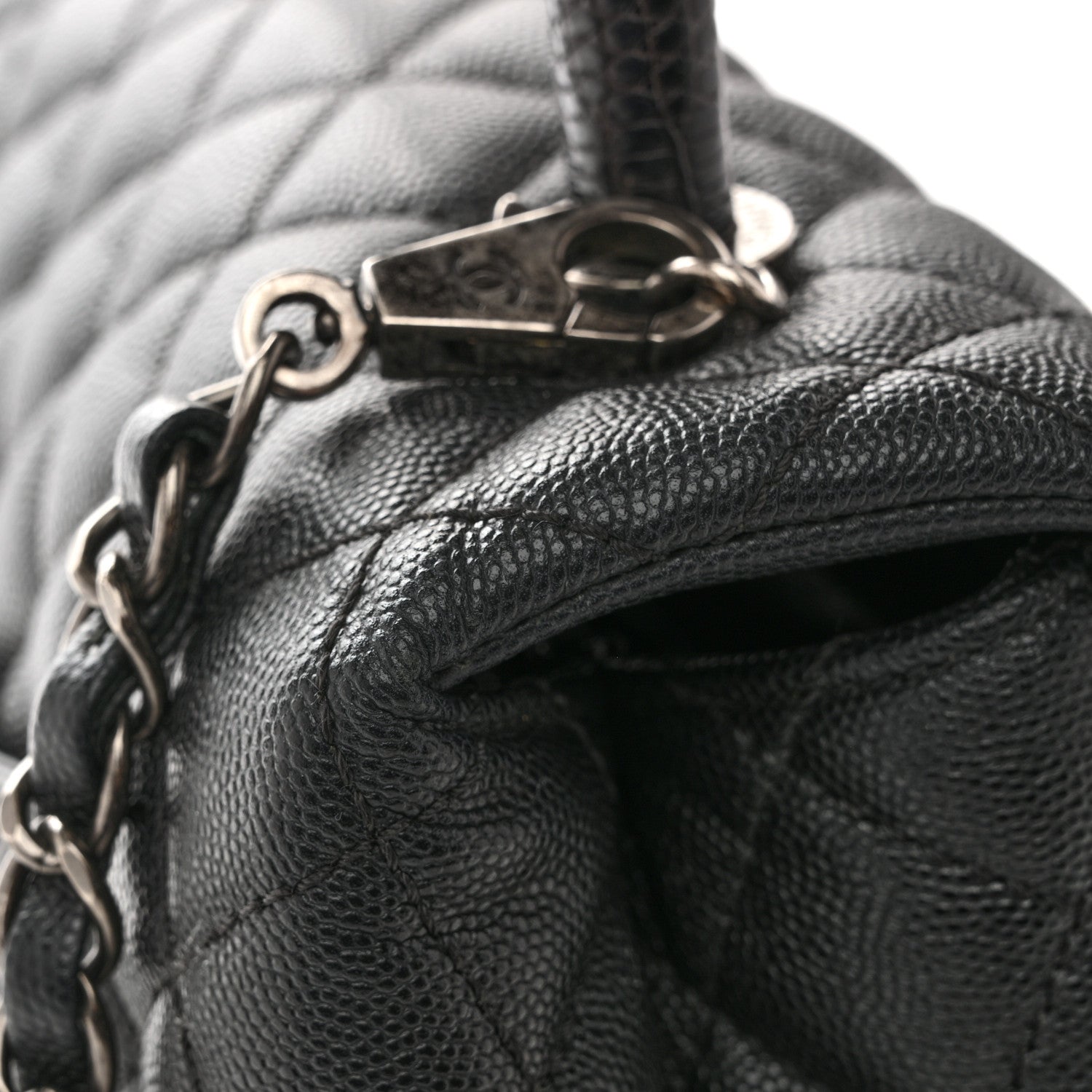 Caviar Lizard Embossed Quilted Small Coco Handle Flap Black