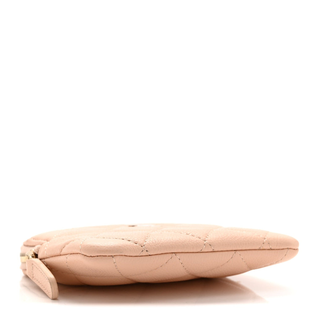 Caviar Quilted Zip  Holder Wallet Light Beige