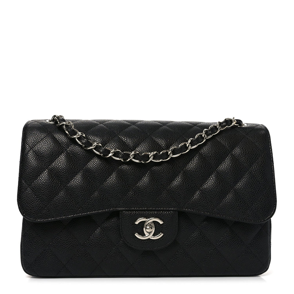 Caviar Quilted Jumbo Double Flap Black