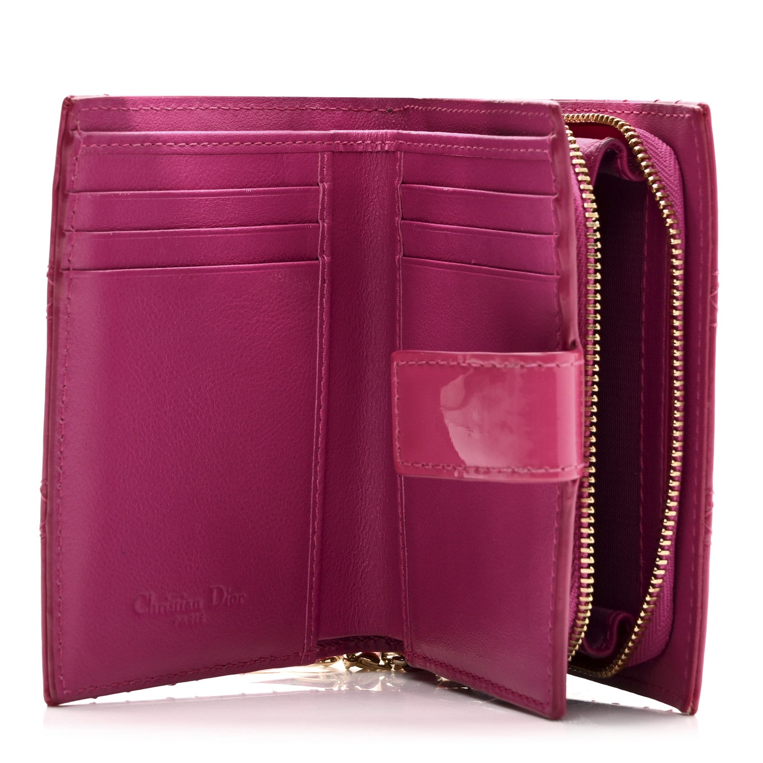 Patent Cannage Lady Dior Eden Wallet Fuchsia