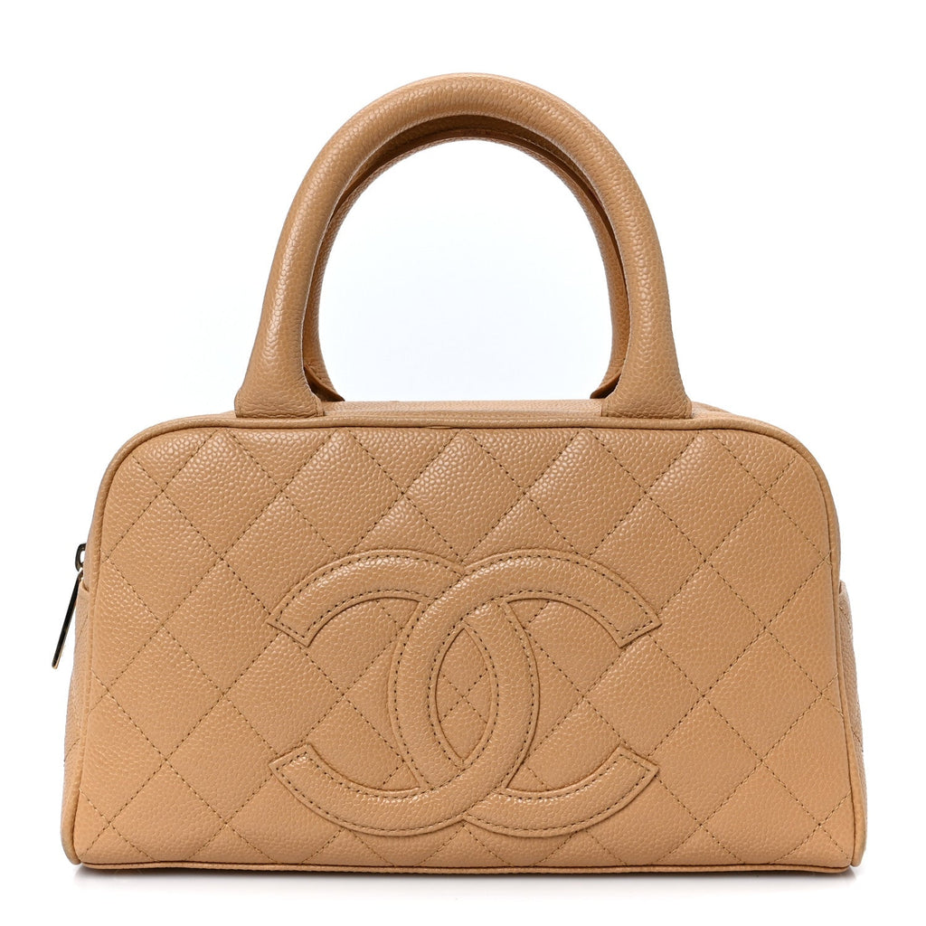 Caviar Quilted Small Bowler Beige