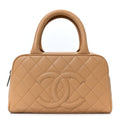 Caviar Quilted Small Bowler Beige
