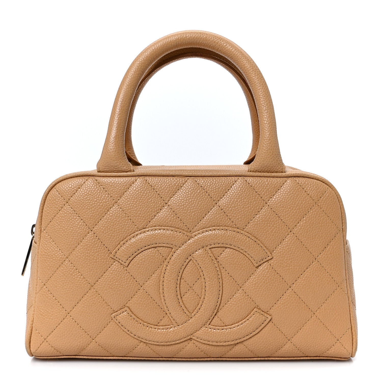 Caviar Quilted Small Bowler Beige