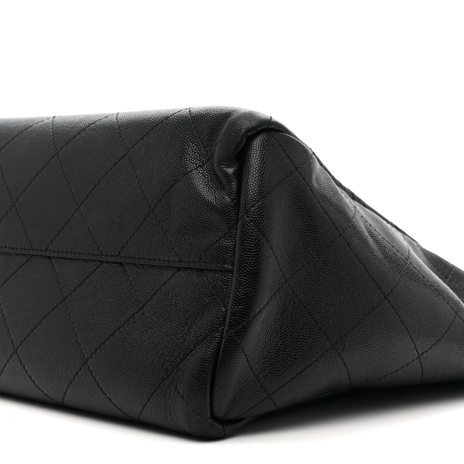 Caviar Stitched Large Lady Coco Shopping Tote Black