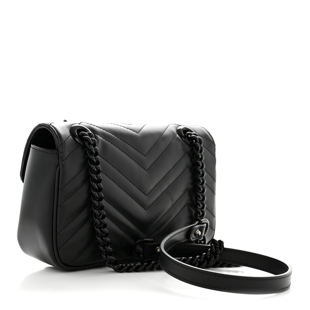 Calfskin Matelasse Monochrome Mini GG Marmont Shoulder Bag Black