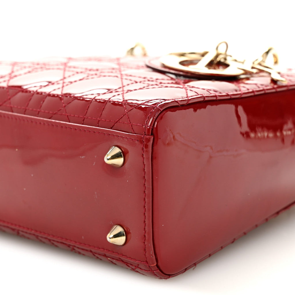 Patent Cannage Small Lady Dior Cherry Red