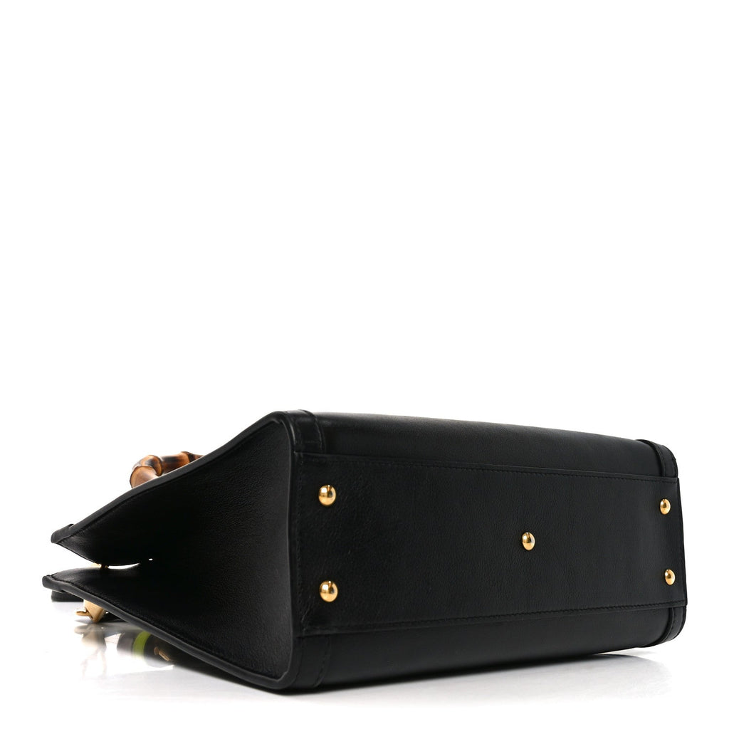 Calfskin Small Diana Tote Bag Black Yellow Fluo