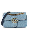 Denim Matelasse Mini Pearly GG Marmont Shoulder Bag Blue
