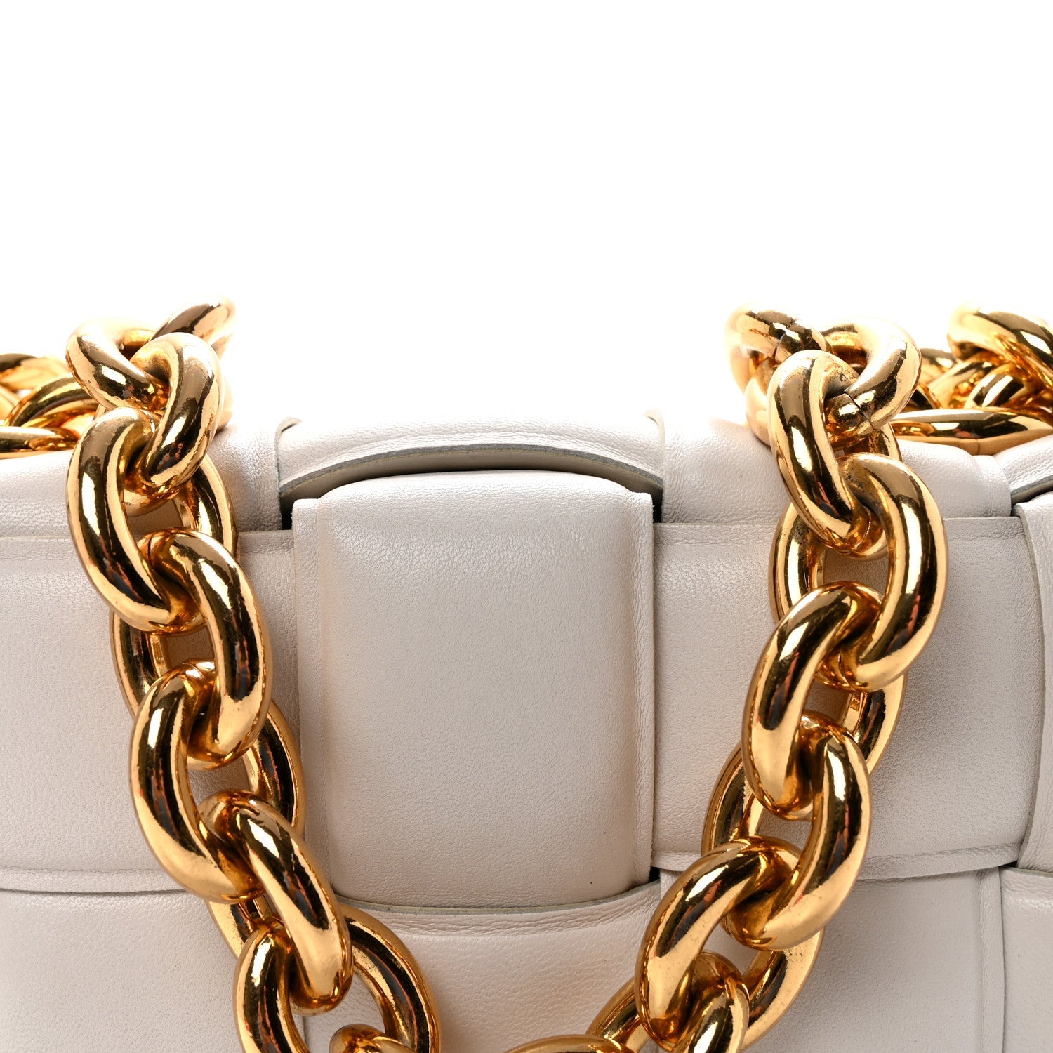 Lambskin Maxi Intreccio Padded Chain Cassette Crossbody Bag White
