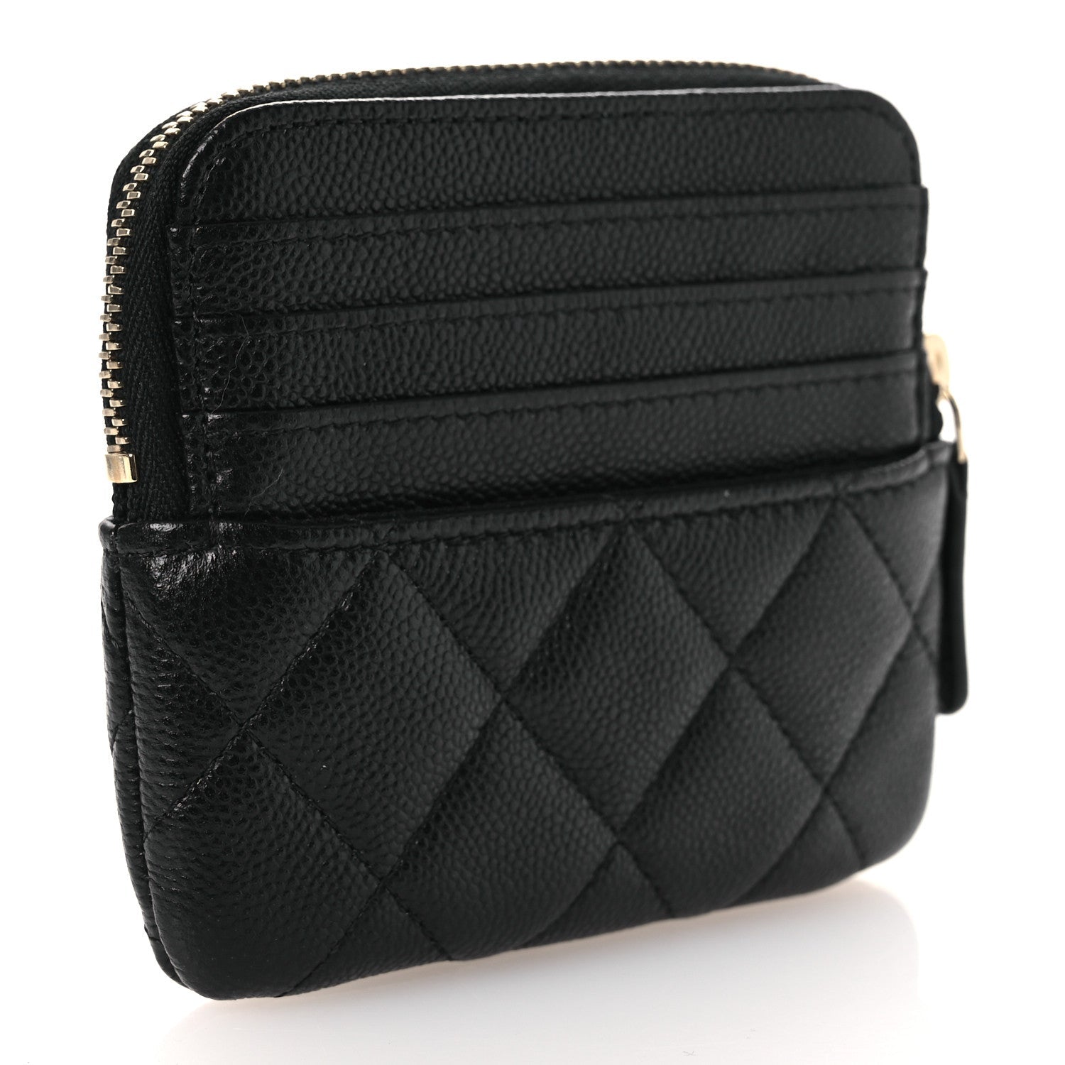 Caviar Quilted Zip  Holder Wallet Black