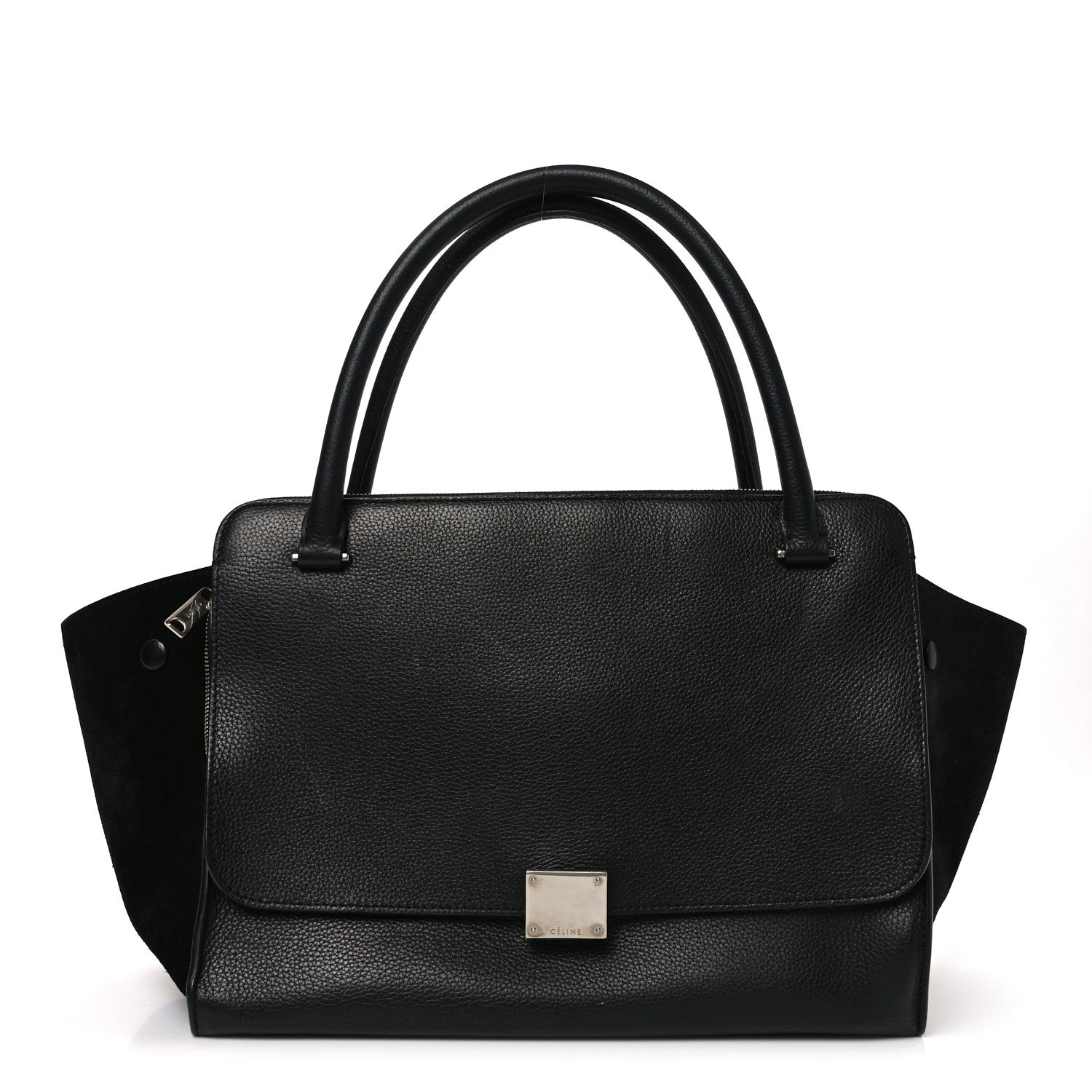 Drummed Calfskin Suede Double Zip Trapeze Black