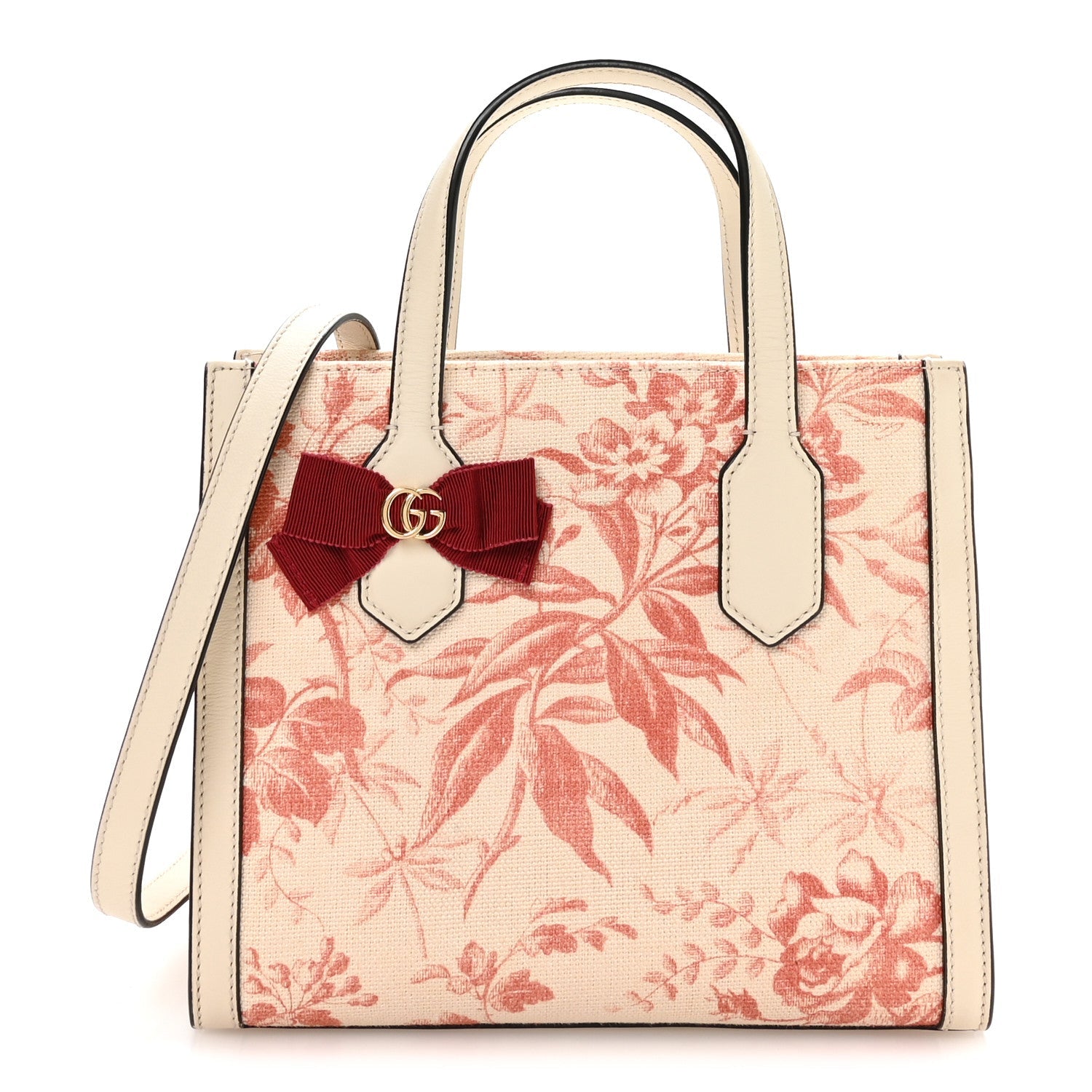 Canvas Herbarium Print Ribbon Top Handle Bag Pink White