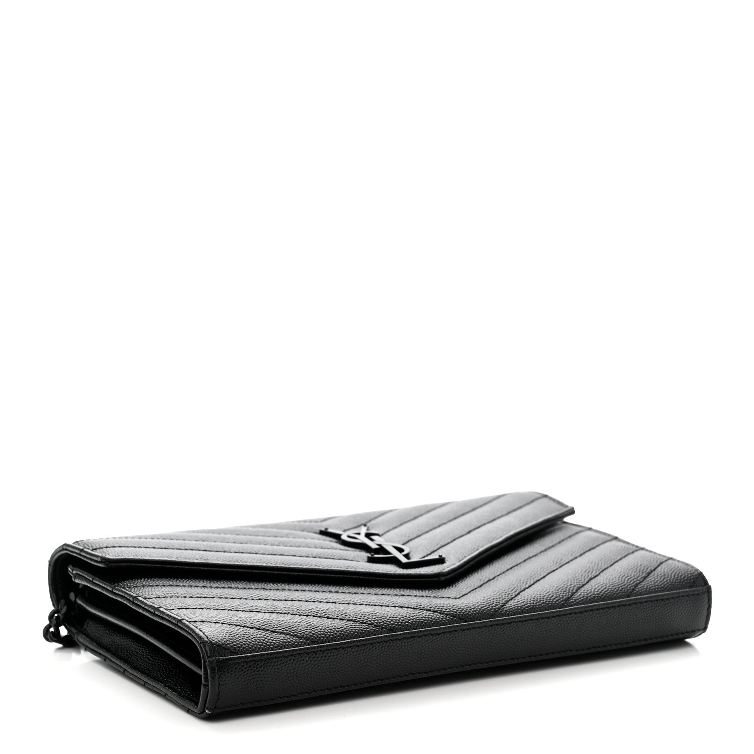 Grain De Poudre Matelasse Chevron Monogram Monochrome Chain Wallet Black