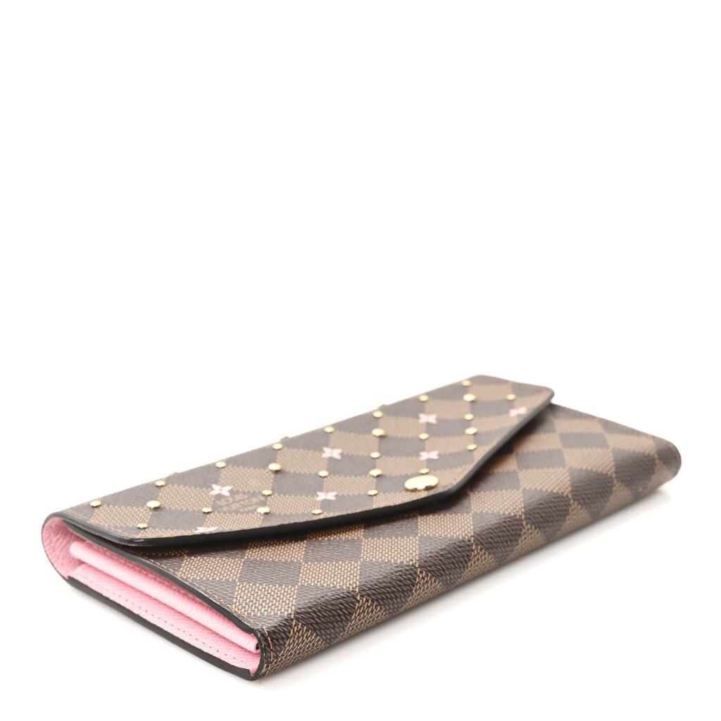 Damier Ebene Studded Sarah Wallet NM Rose Ballerine