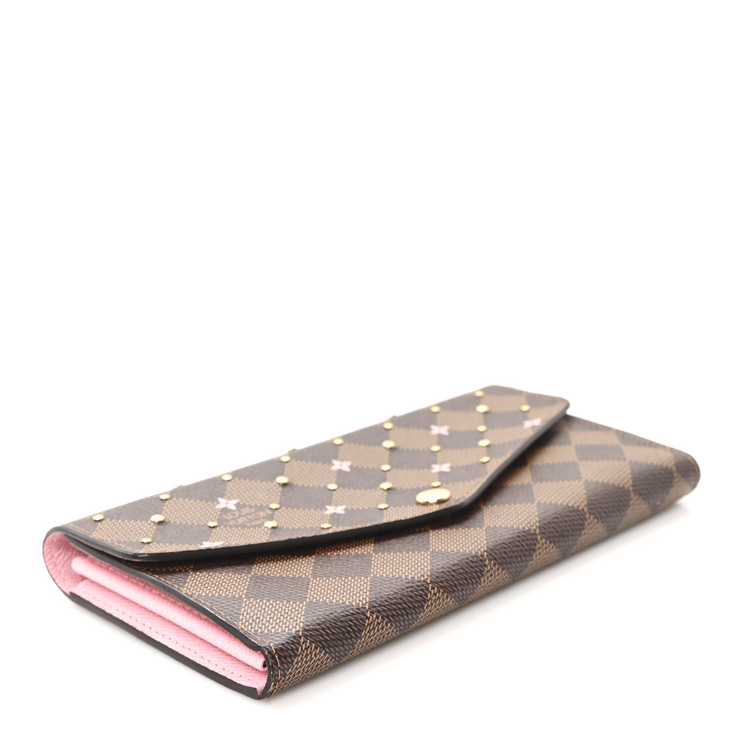 Damier Ebene Studded Sarah Wallet NM Rose Ballerine