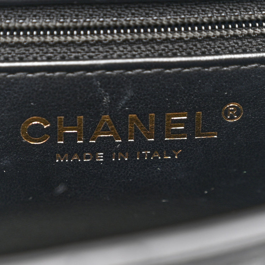 Shiny Aged Calfskin Quilted Nano Kelly Shopper Black