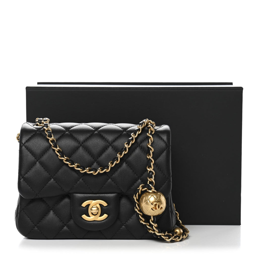 Lambskin Quilted Mini Pearl Crush Flap Black