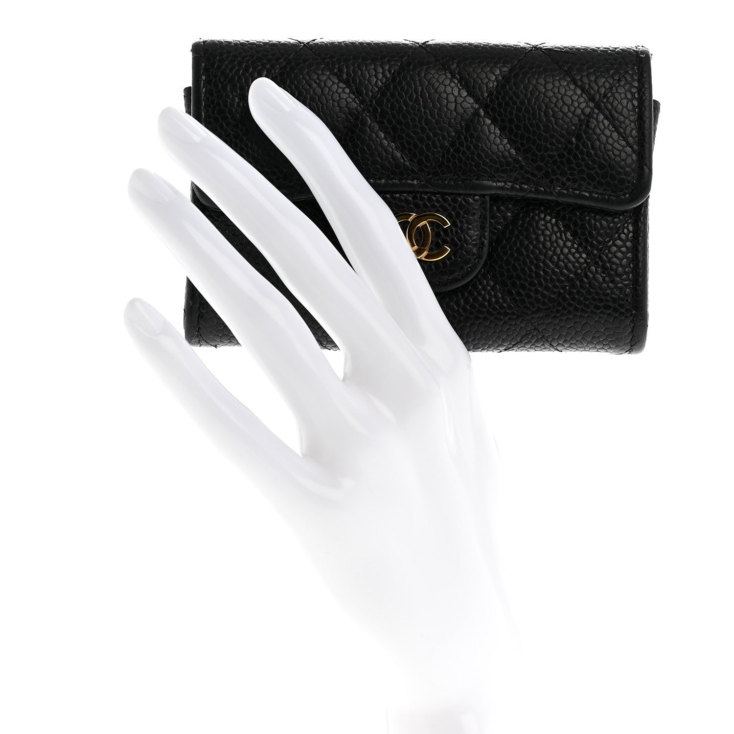 Caviar Quilted Flap  Holder Wallet Black
