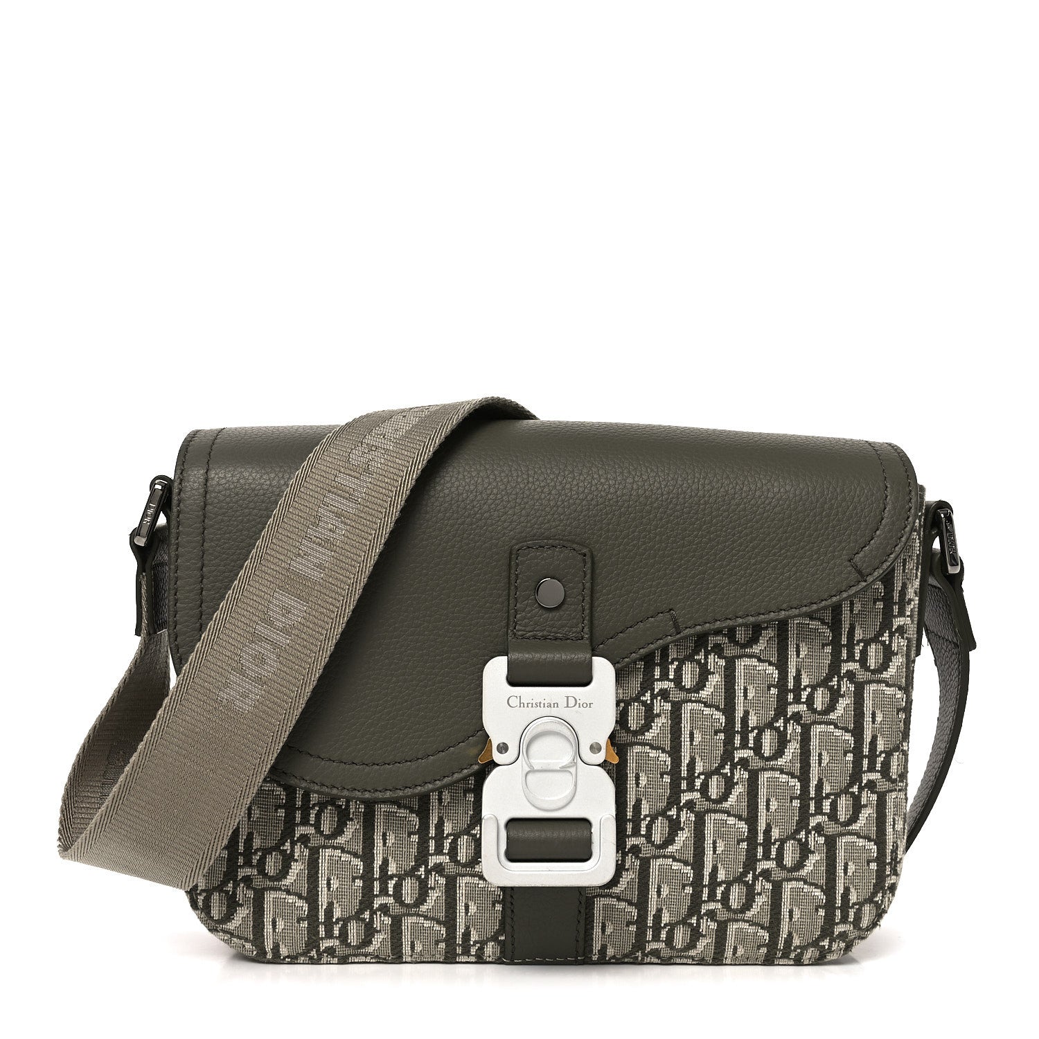 Oblique Jacquard Grained Calfskin Small Saddle Messenger Bag With Flap Green